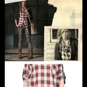 Vince Cowl Neck plaid tab sleeve tunic